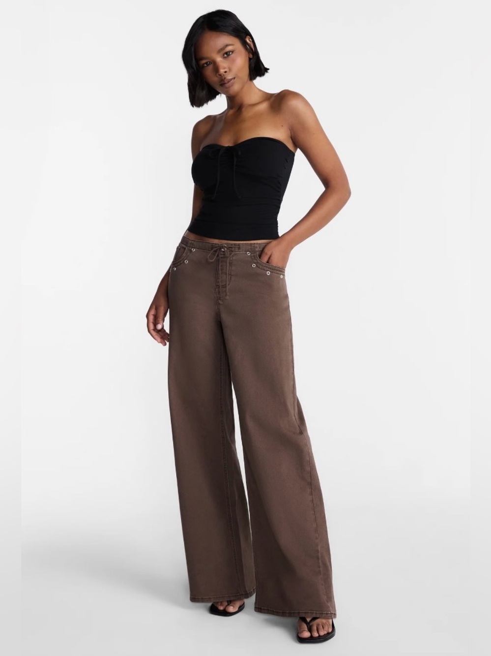 NWT No Boundaries Wide Leg Grommet Drawstring Jeans - Brown